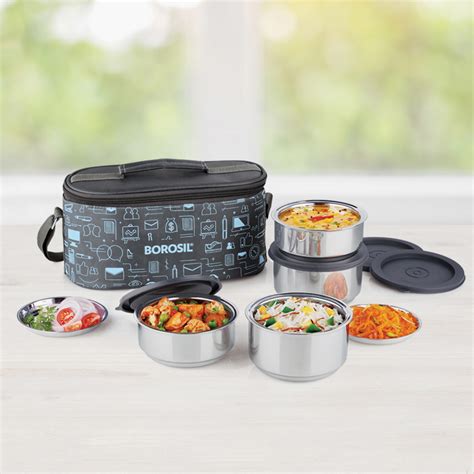 borosil steel lunch box set of 4|Borosil 4 set lunch box.